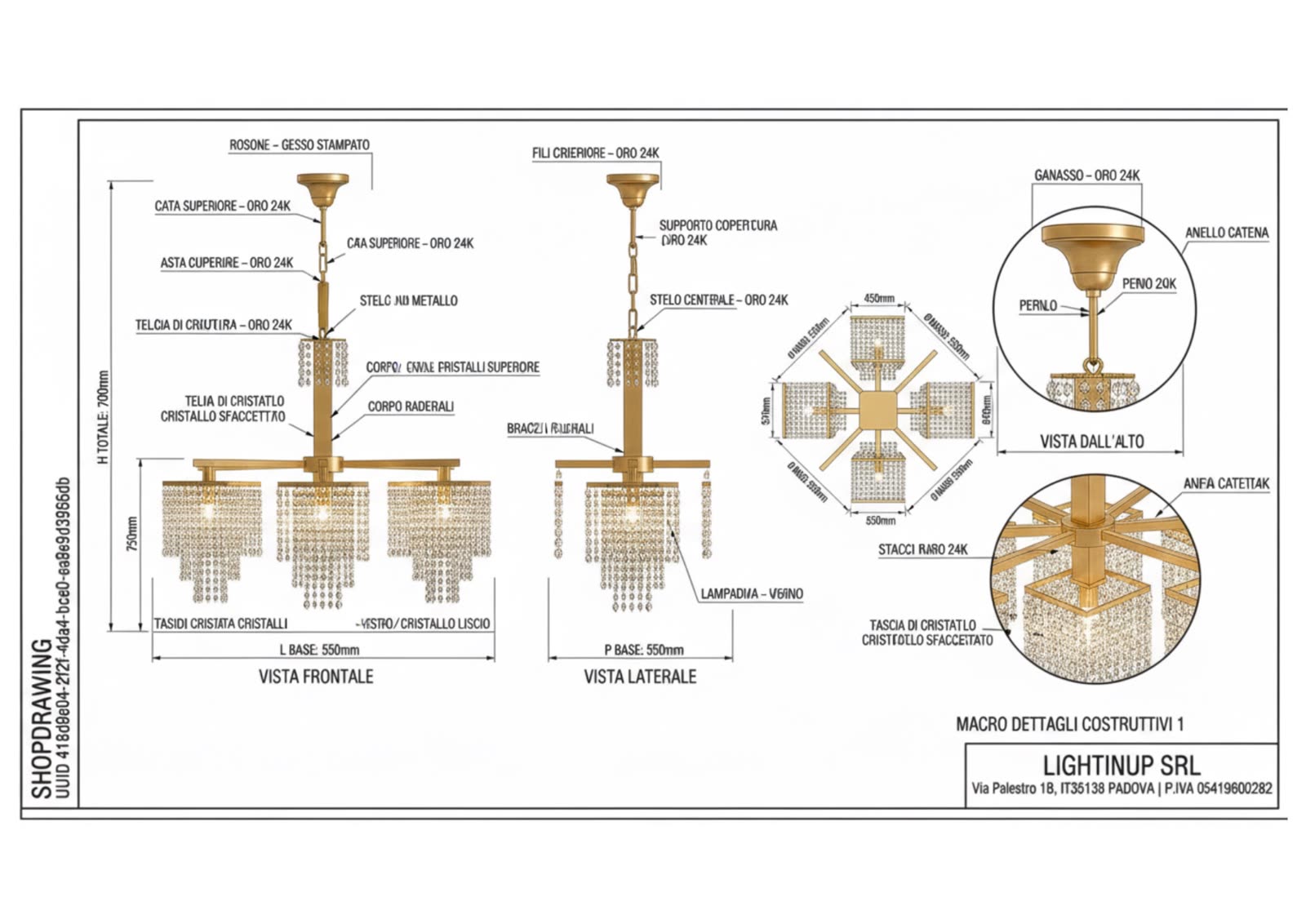 Disegno tecnico quotato di «Design da Riferimento — Analisi AI Automatica», shop drawing con distinta base — generato da Lumina Forge