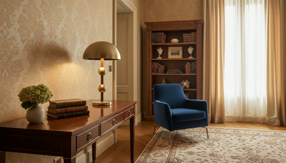 Render fotorealistico ambientato di «Cupola in Bronzo — Sfere sull'Asta», in Bronzo spazzolato — illuminazione su misura Made in Italy